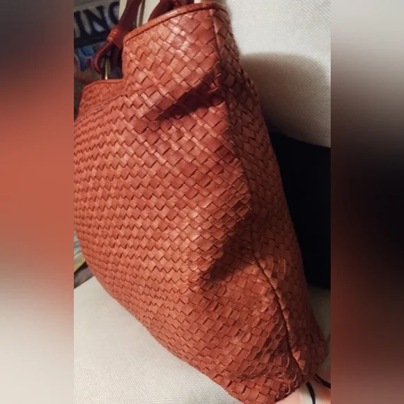 Elliott Lucca Genuine PIG Leather Orange Weaved Large Hobo Handbag - Picture 4 of 13